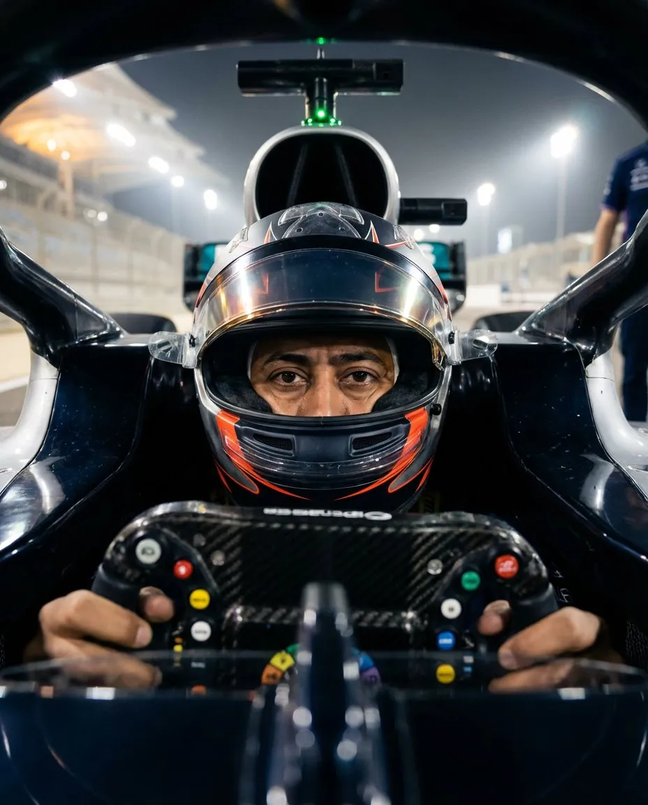 Cinematic Photoreal Formula 1 Cockpit Close-Up with Driver