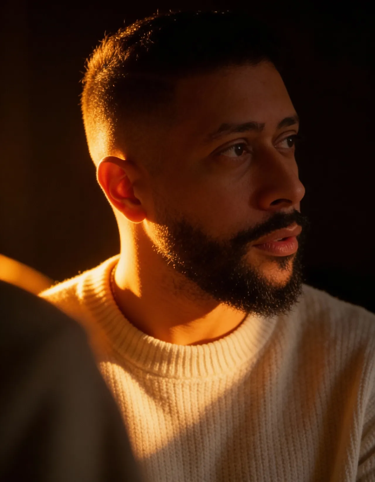 Cinematic Warm Low-Light Introspective Male Portrait Template