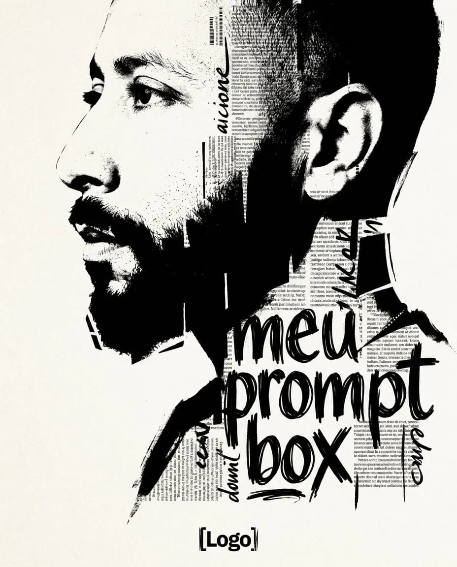 High-Contrast Typographic Portrait Poster with Ink Texture