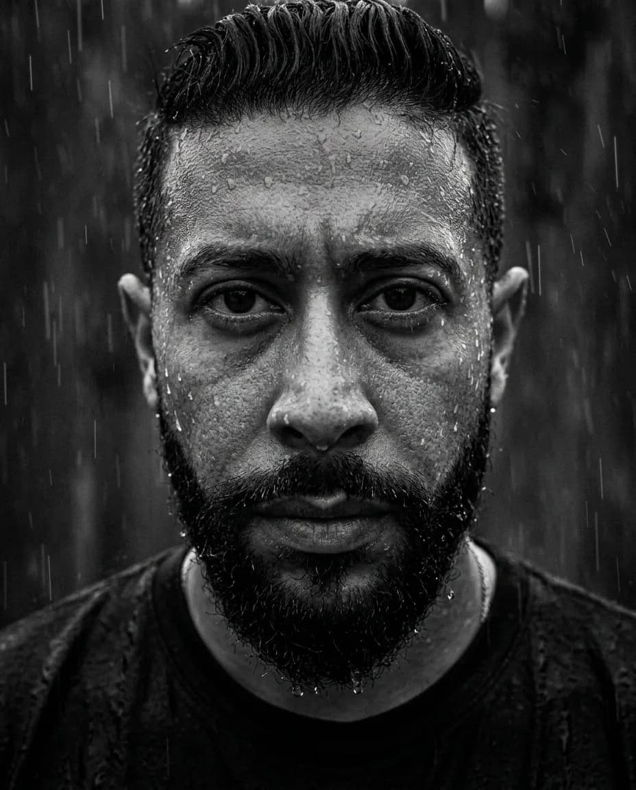 Cinematic Black and White Film Noir Portrait, High-Detail Studio Lighting