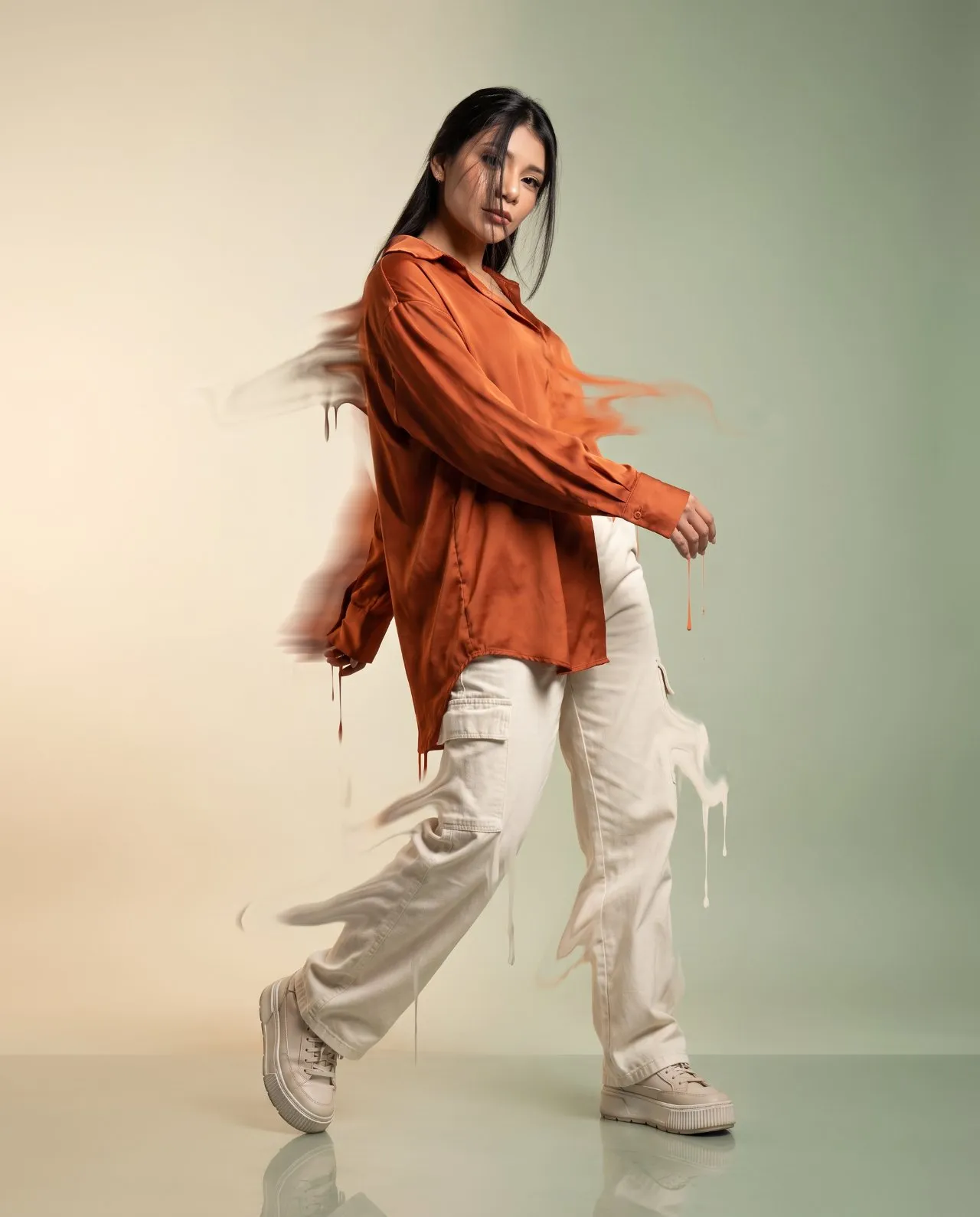 Cinematic Editorial Fashion Portrait with Surreal Motion Effects