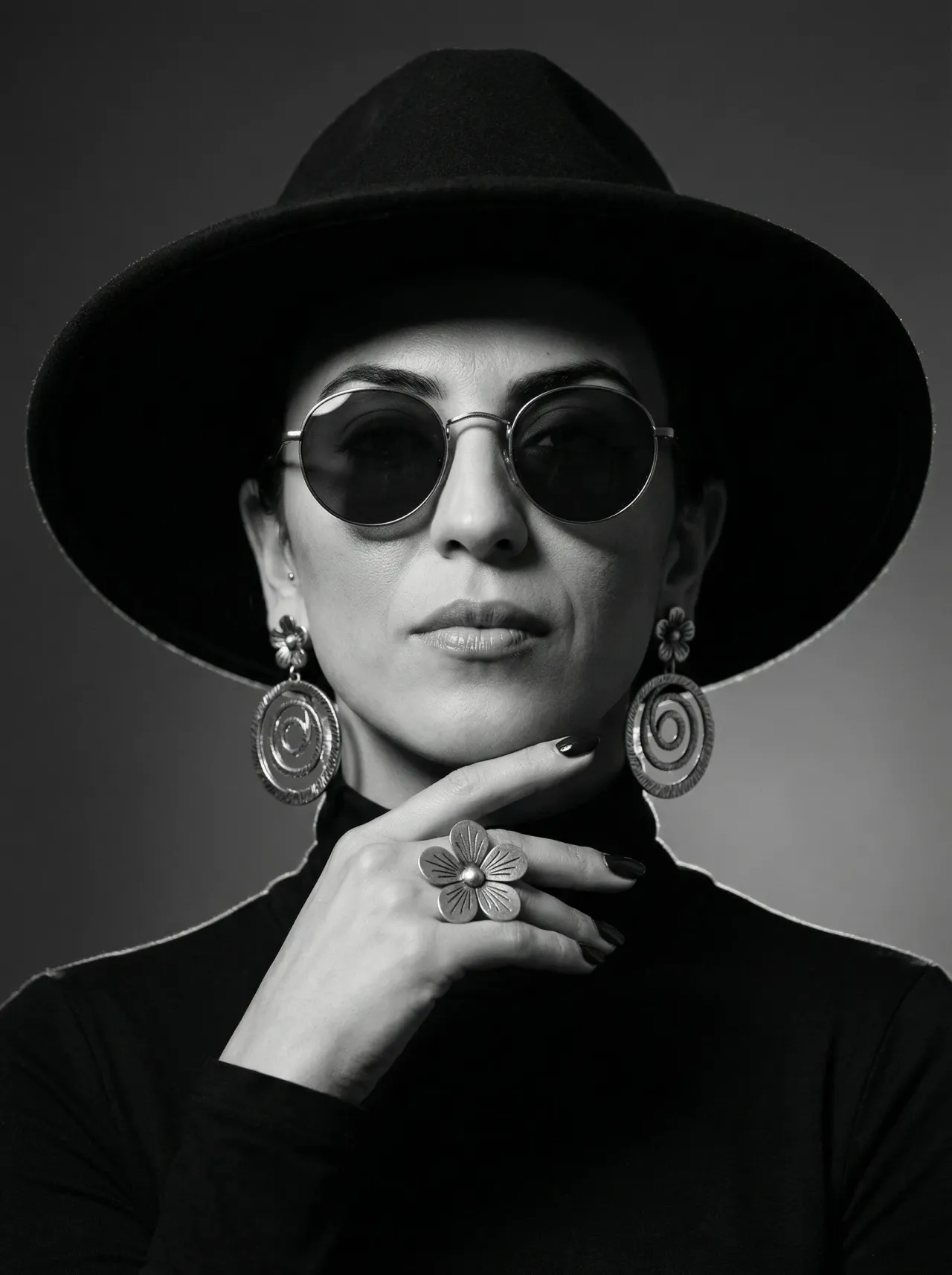 High-Fashion Monochrome Hat Editorial Portrait