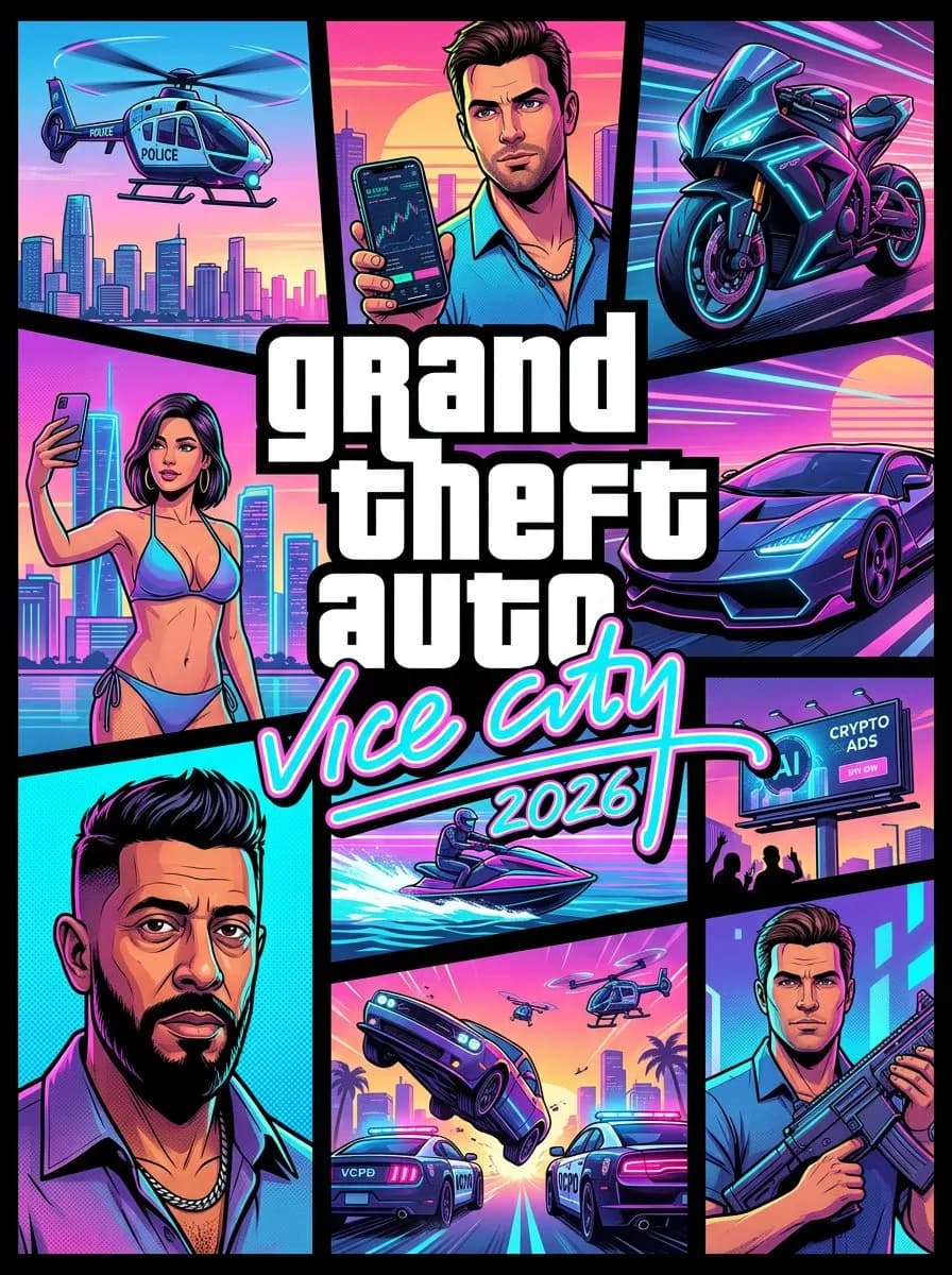 AAA Stylized Game Key Art Poster Neon Cyber Miami Collage