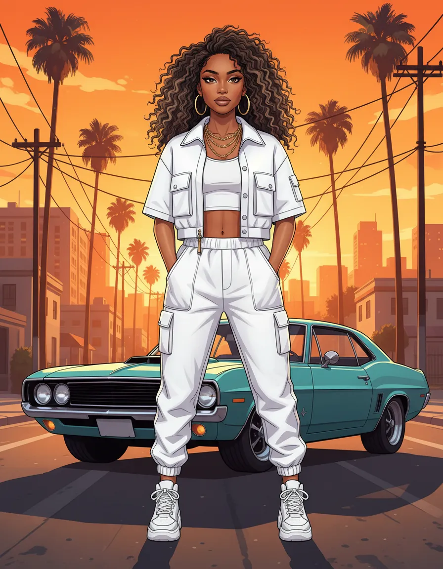 64K Sunset Urban Streetwear Woman Illustration Template