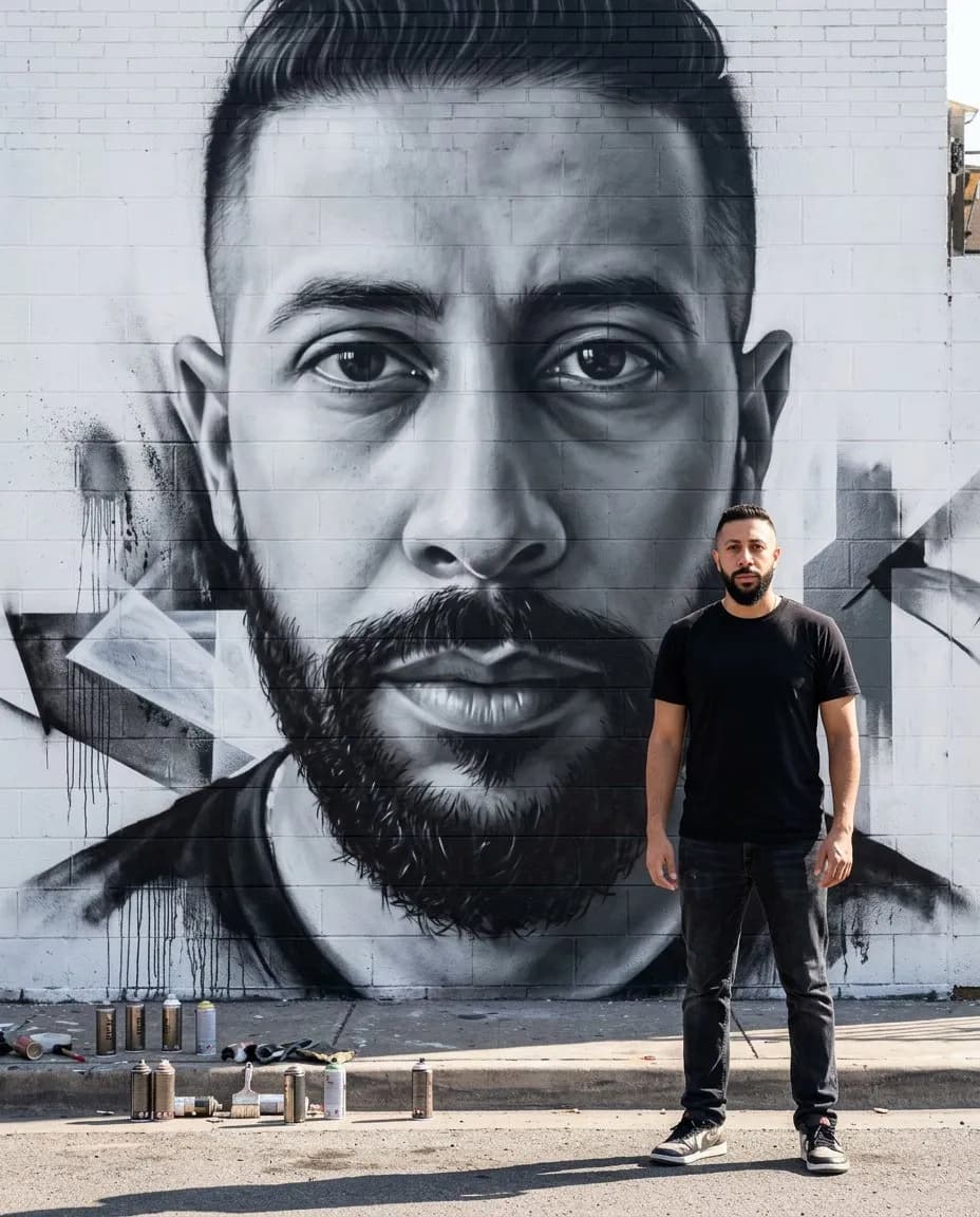 Cinematic Hyperreal Street-Mural Full-Body Portrait Photography