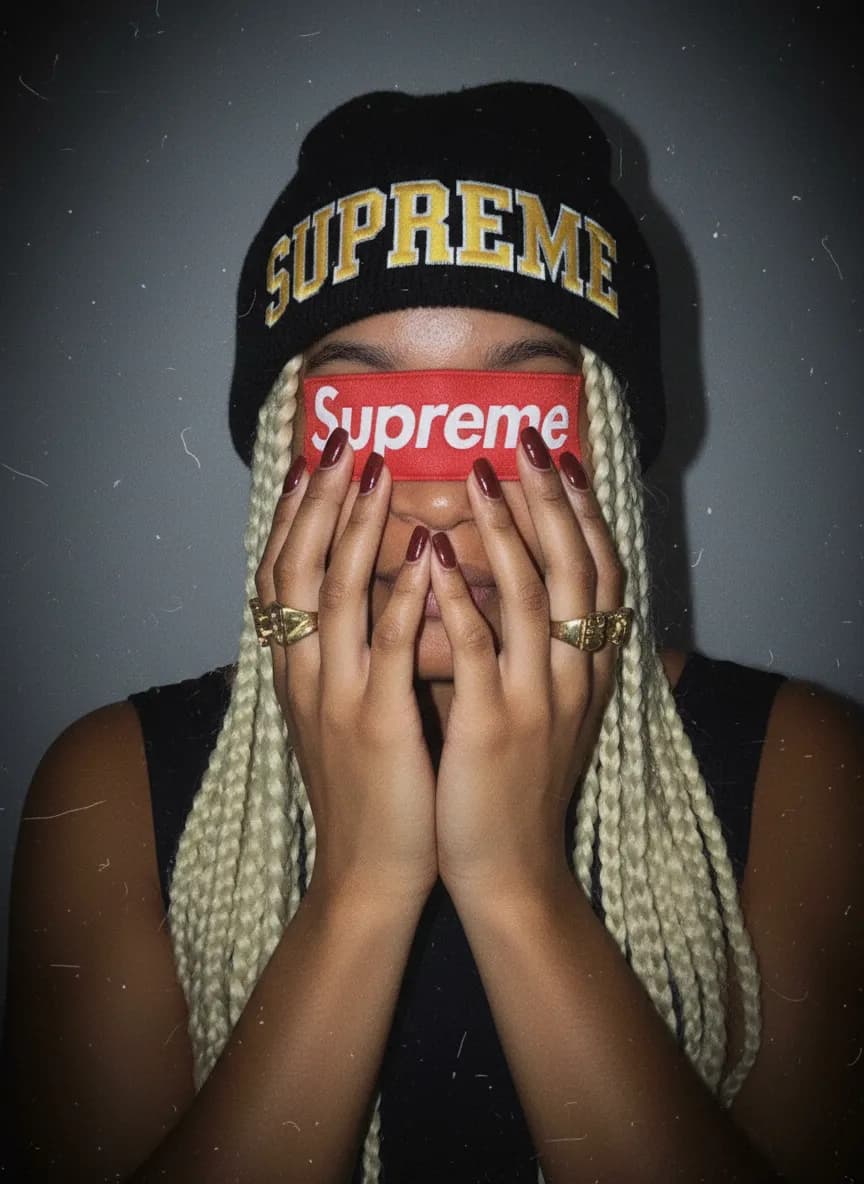 Lo-Fi Flash Close-Up Streetwear Beanie Portrait