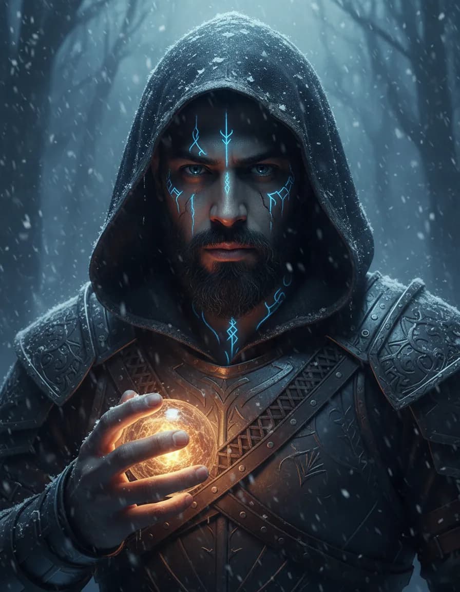 Hyperrealistic Dark Fantasy Hooded Mage Portrait