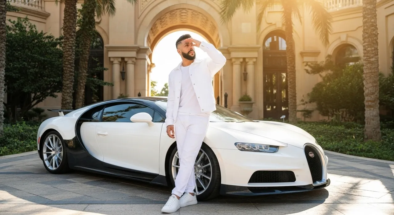 Stylish Portrait with Supercar in Luxurious Setting