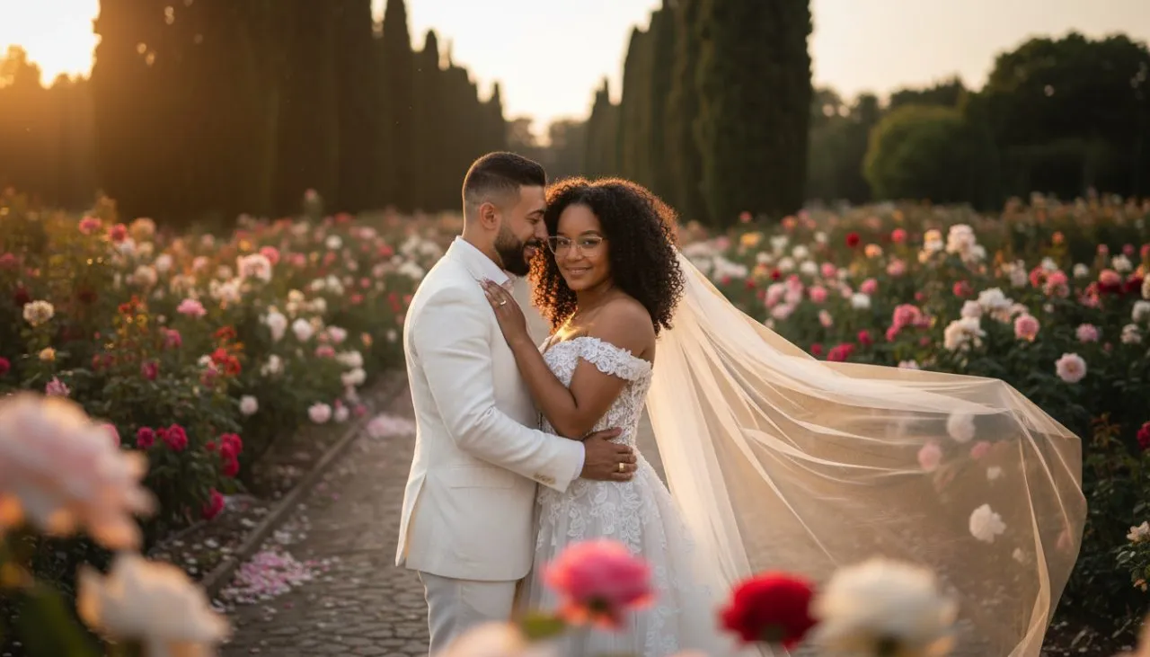 Faithful Garden Wedding Portrait at Golden Hour