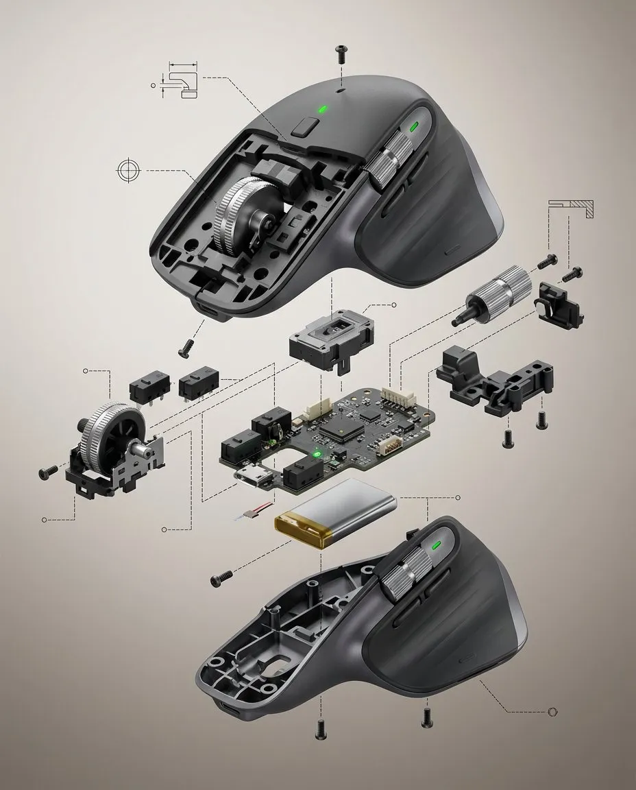 Photorealistic Exploded View Isometric Product with Technical Overlay
