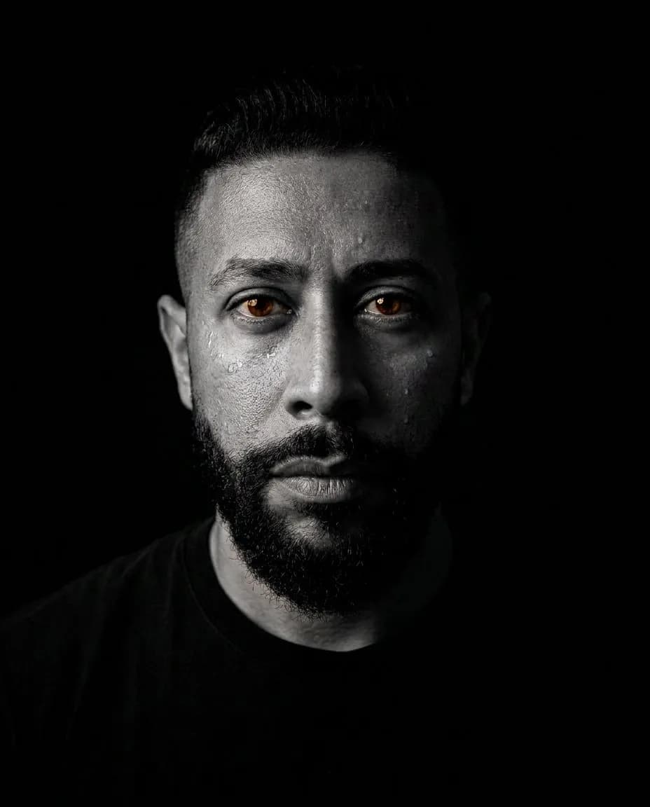 Cinematic High-Contrast Selective-Color Close-Up Portrait