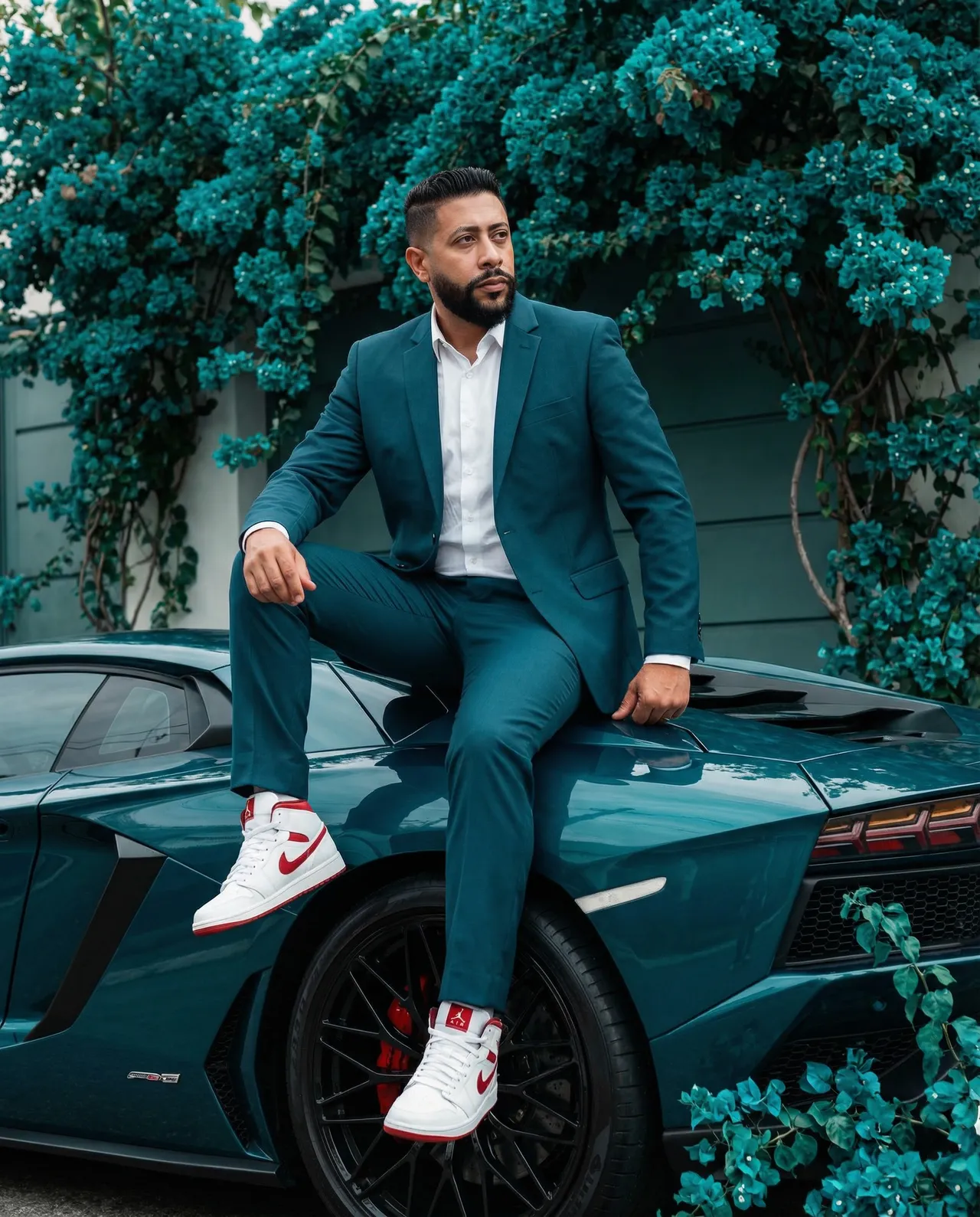 Portrait of Young Man on Teal Lamborghini