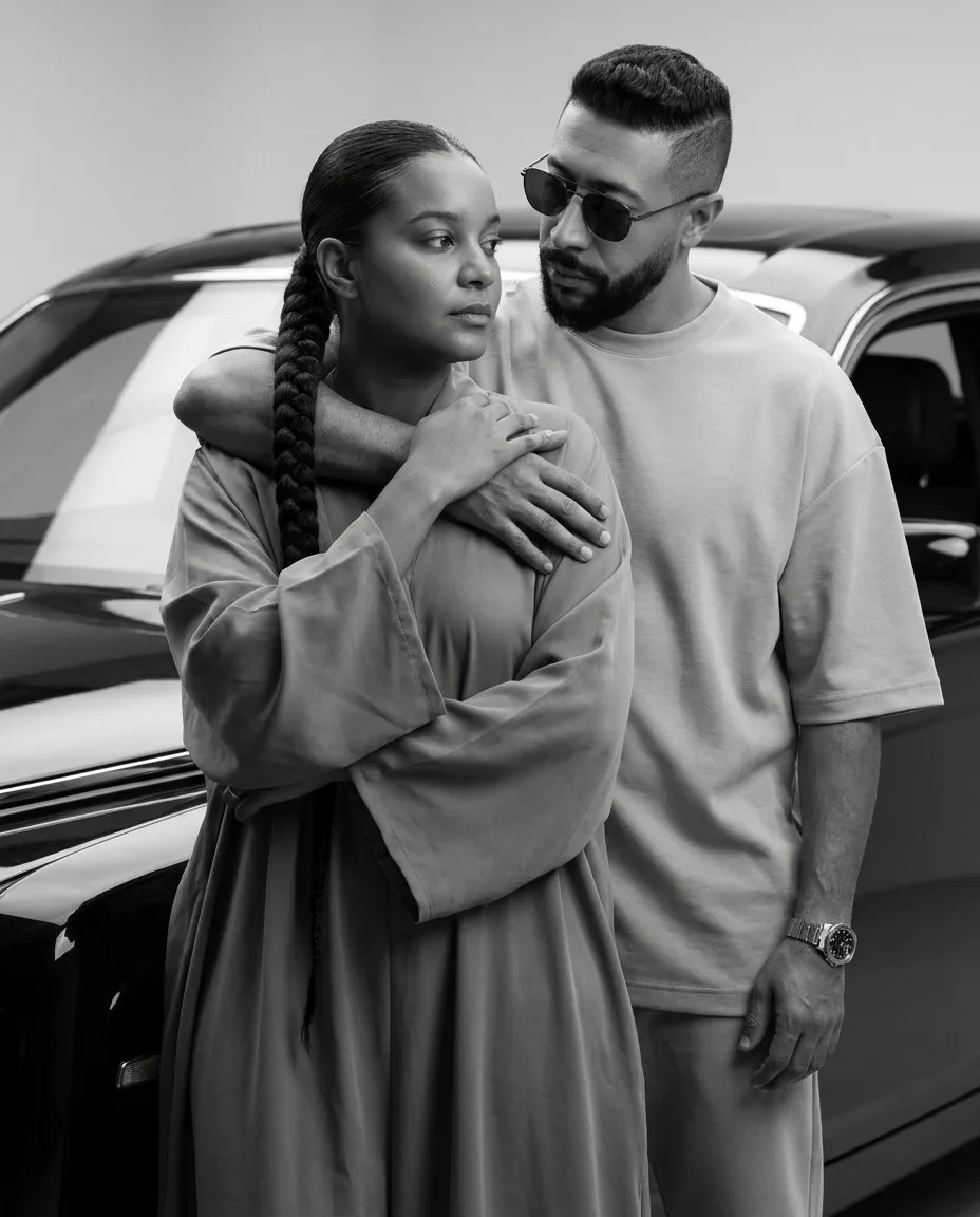 High-Fashion Monochrome Couple Portrait Editorial