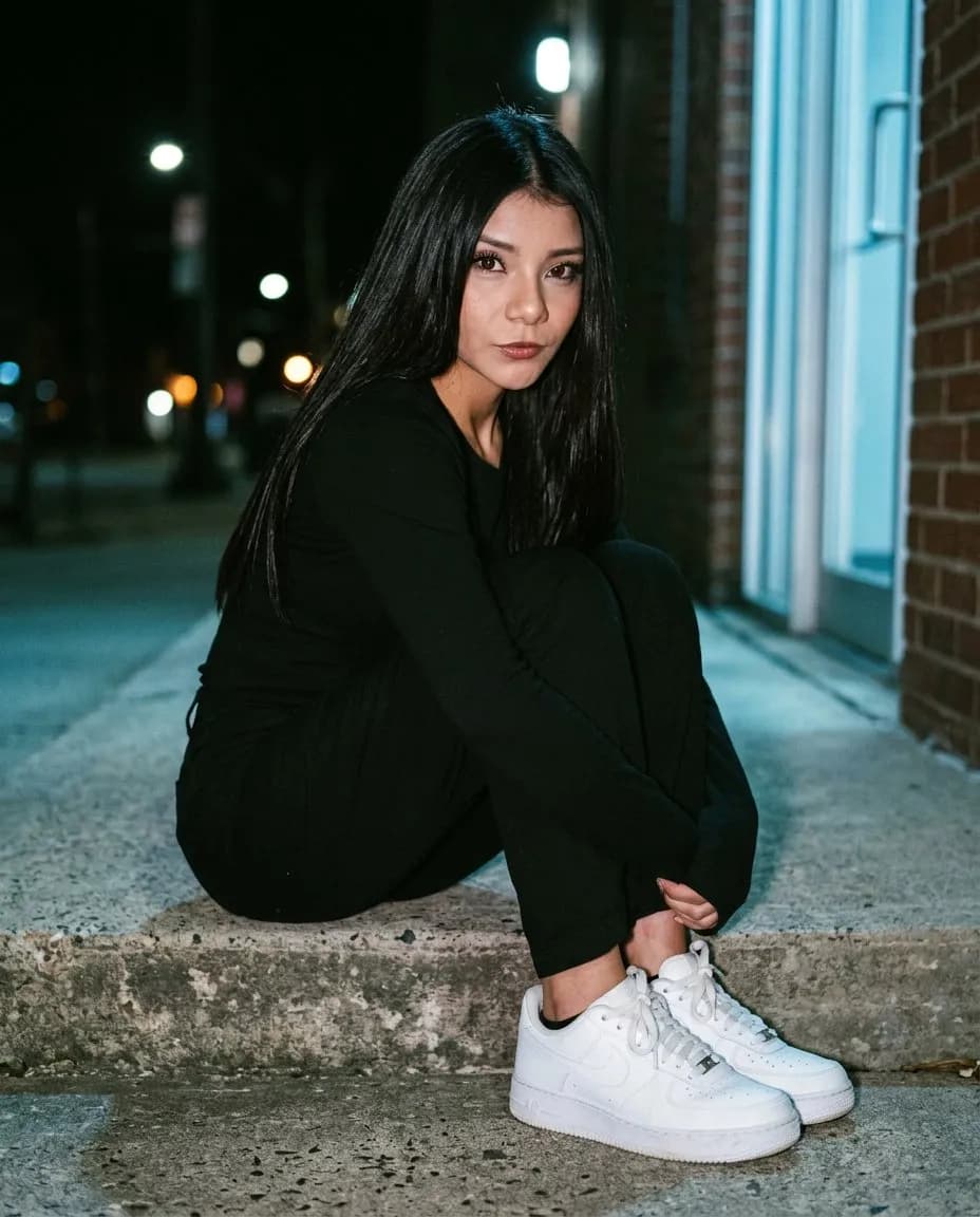 Hyperrealistic Cinematic Full-Body Editorial Portrait, Night Flash