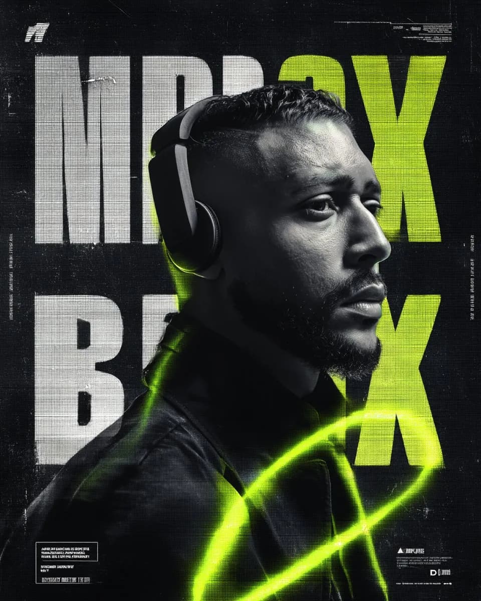 Neon Portrait of a Person with Headphones