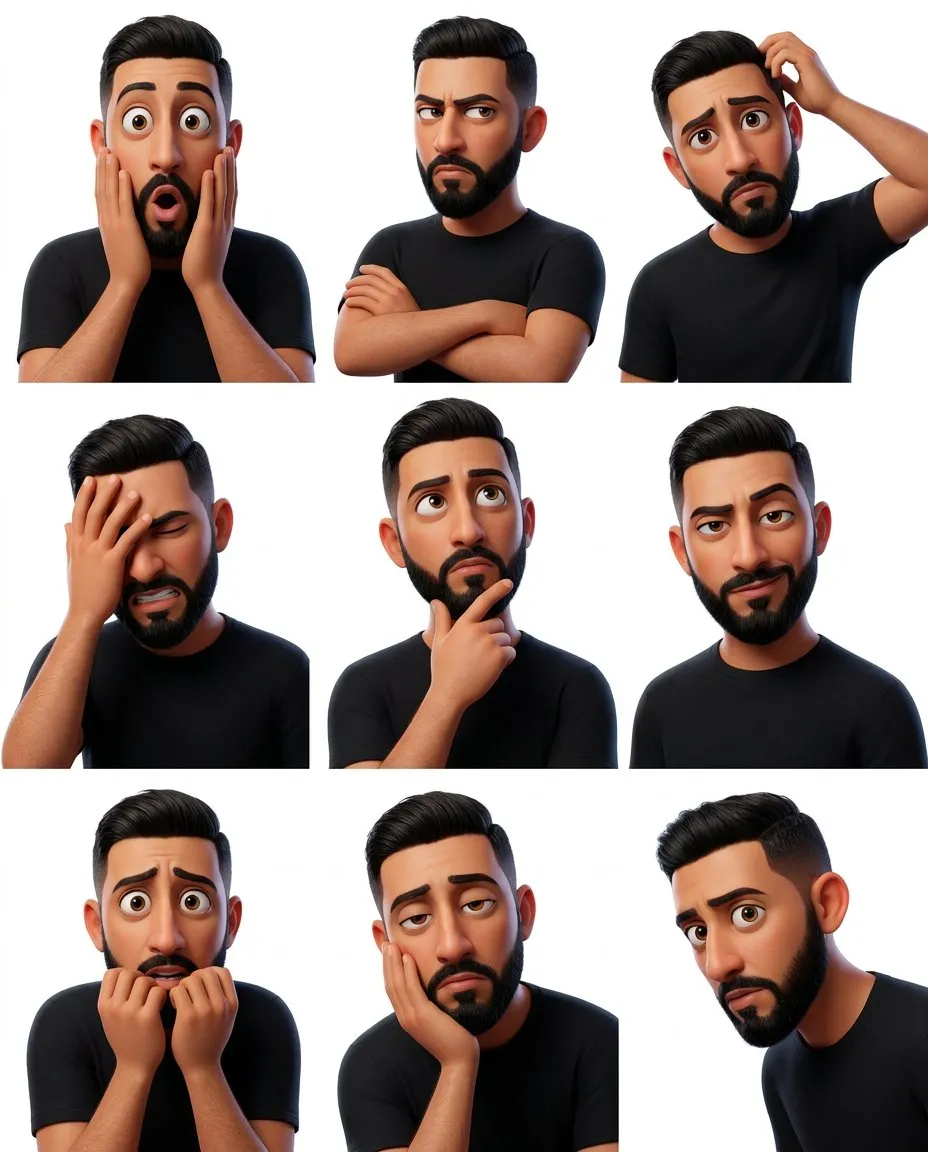 Pixar-Style 3D Character Sticker Sheet, Clean Studio Render