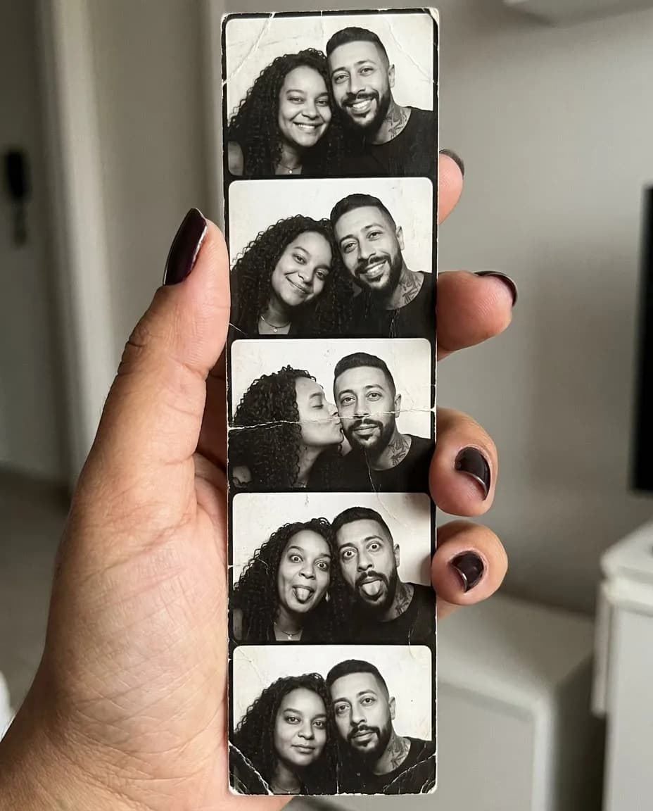 Macro Vintage Photobooth Strip, Black-and-White Nostalgic Photo
