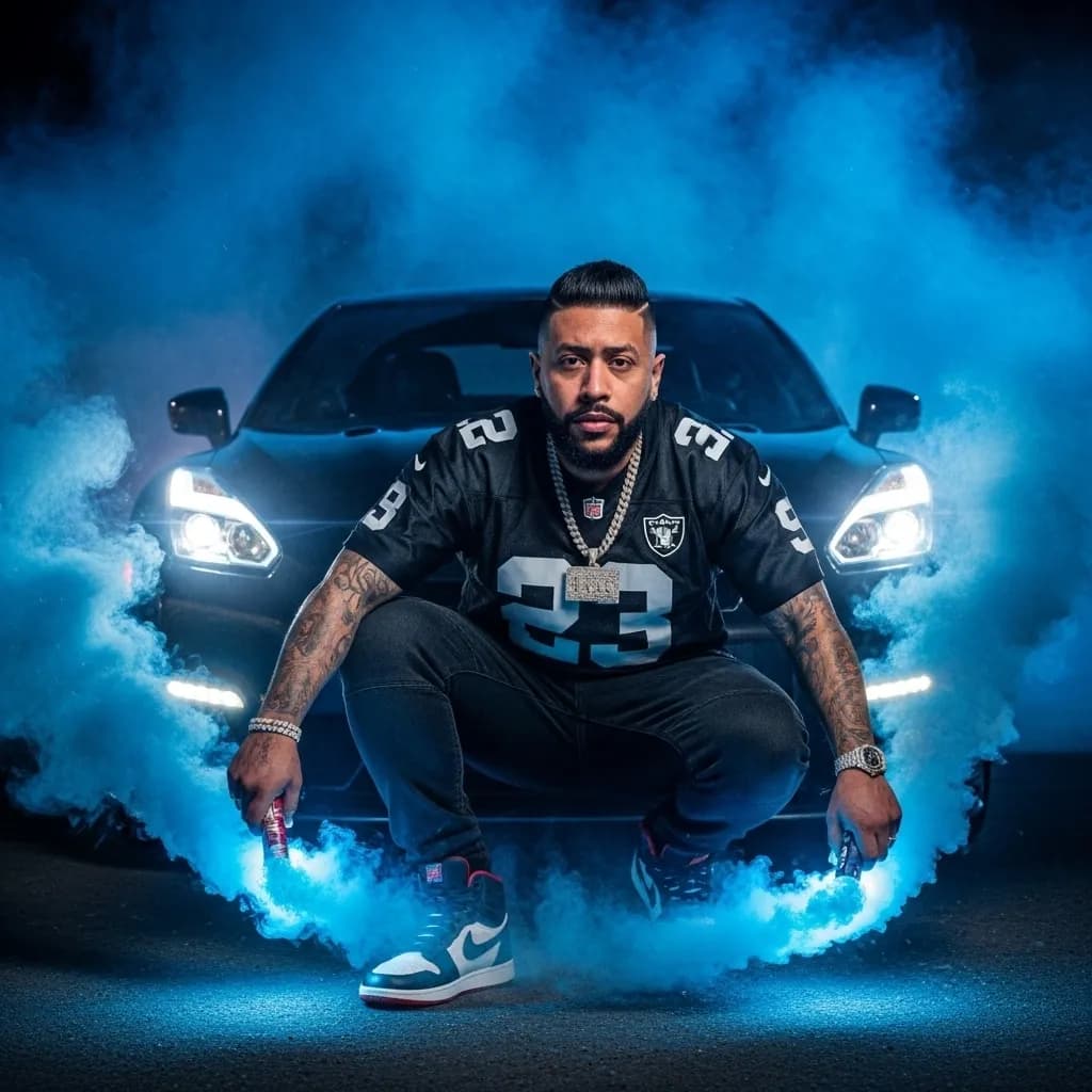 Cinematic Smoke Flare Portrait with Sportswear and Car