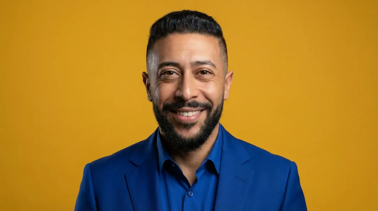 Vibrant Editorial Studio Portrait, 4:5 Photorealistic Headshot