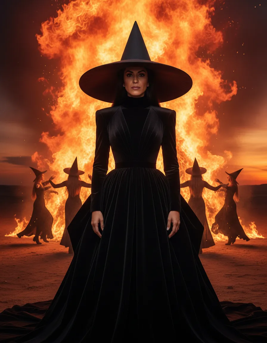 Dark Ritual Haute Couture Editorial – Witches in Fire Circle