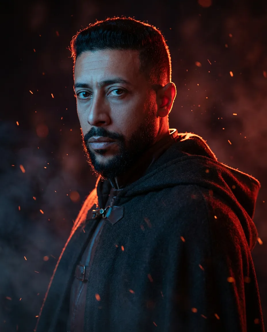 Cinematic Medieval Portrait with Dramatic Dual-Tone Lighting