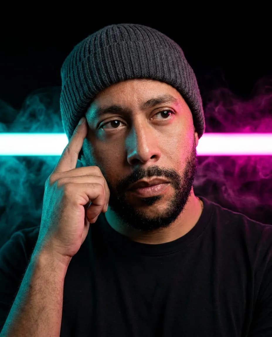 Cinematic Neon Split-Light High-End Studio Portrait Photography