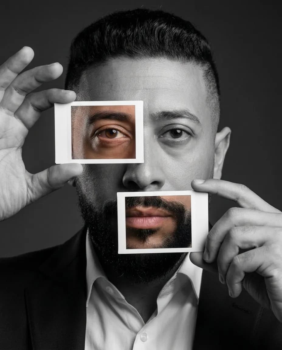 Hyper-detailed Cinematic Monochrome Close-up Portrait with Frames
