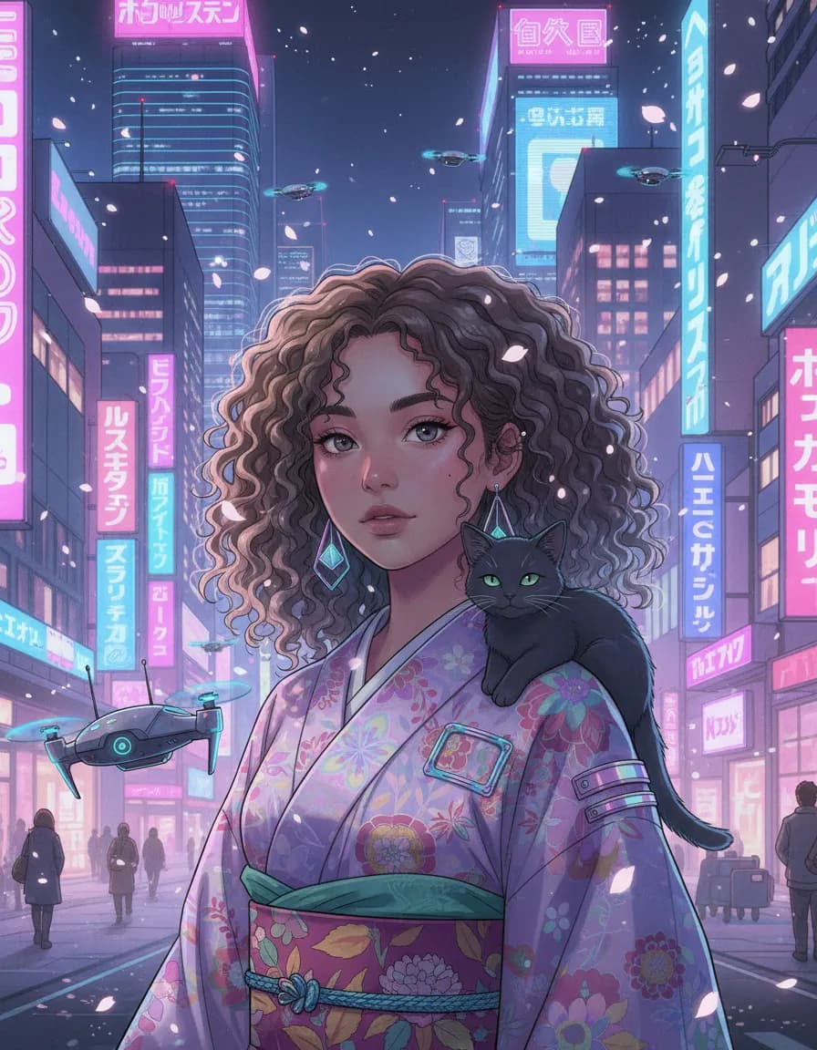 Cyberpunk Anime Dreamy Tokyo Night Illustration Template