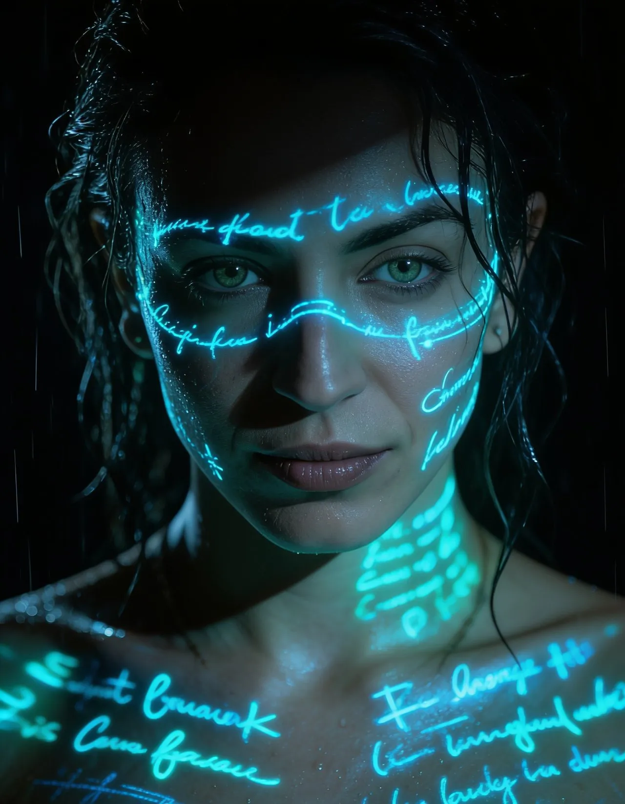 Cinematic Neon Cyber-Noir Hyperreal Close-Up Portrait