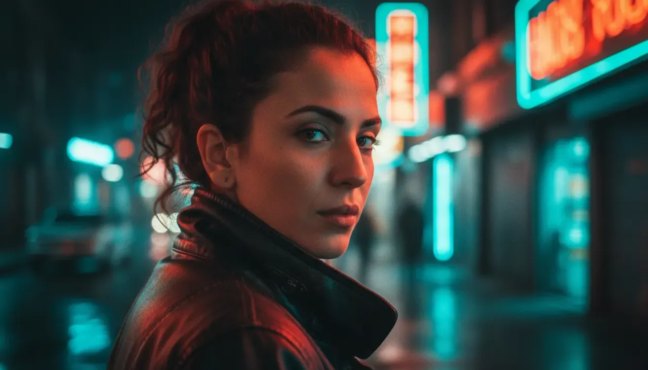 Cyberpunk Neon Night Cinematic Close-Up Portrait