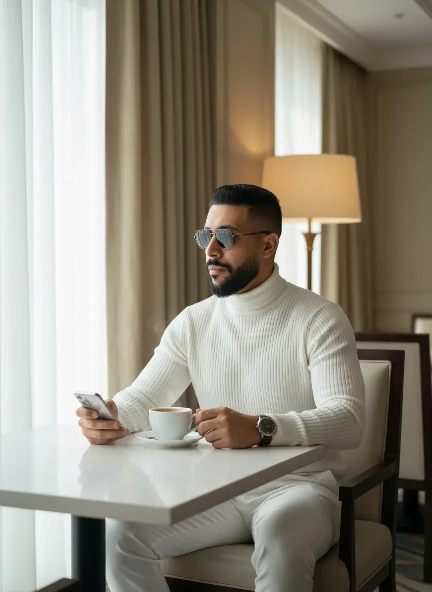 Quiet Luxury Café Editorial Portrait