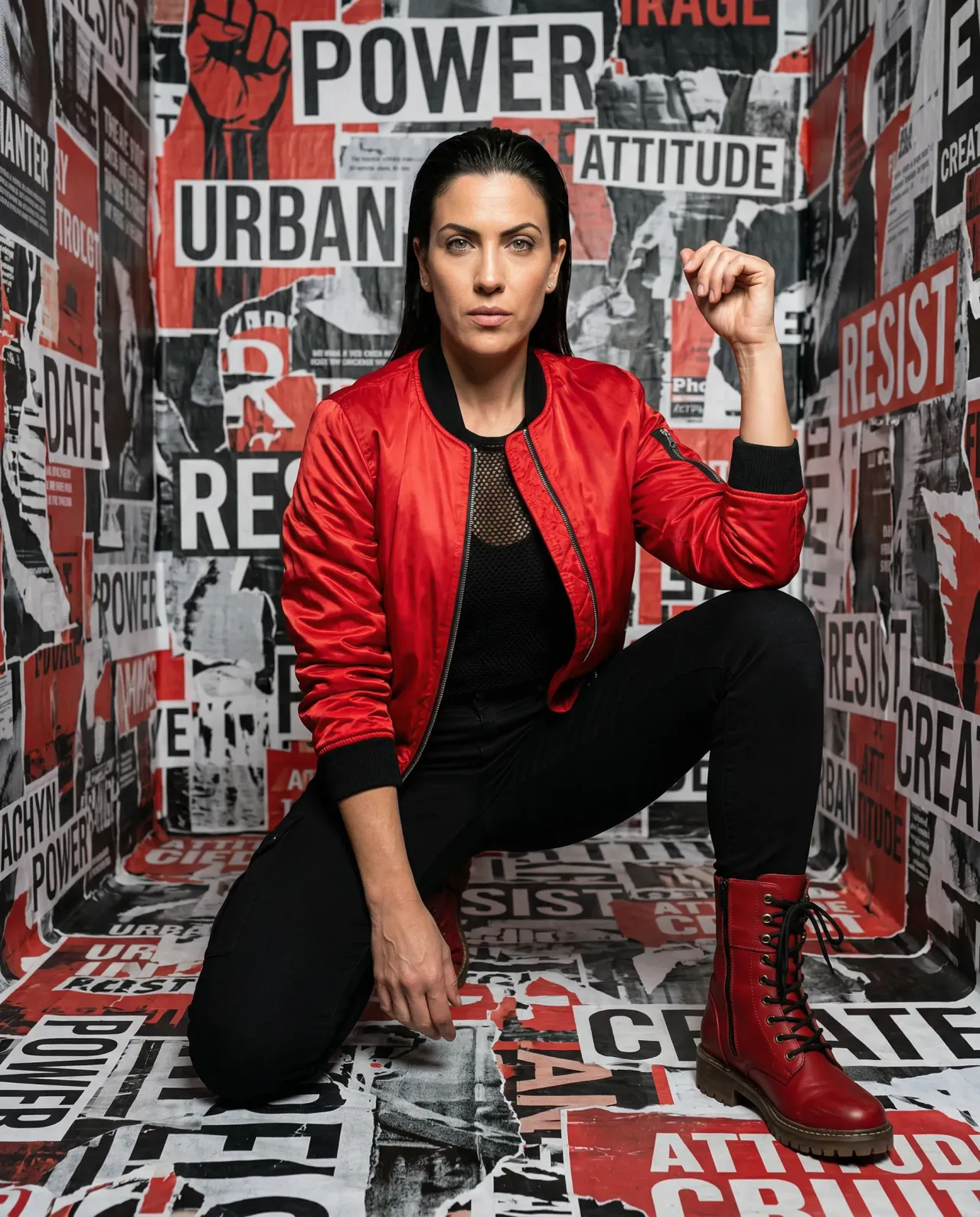 Urban Editorial Full-Body Portrait with Face Replacement, High-Fashion