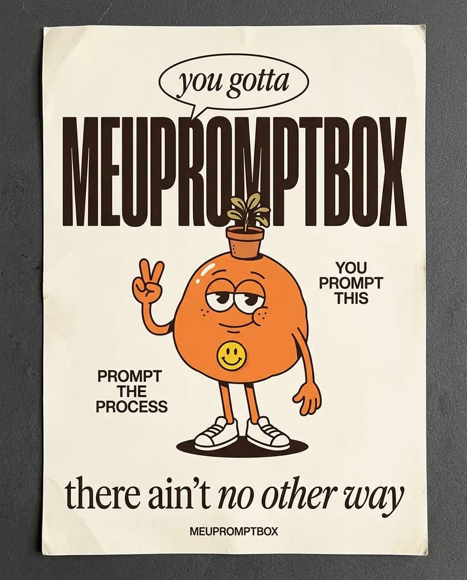 Top-Down Groovy Poster Illustration with Retro Cartoon Character