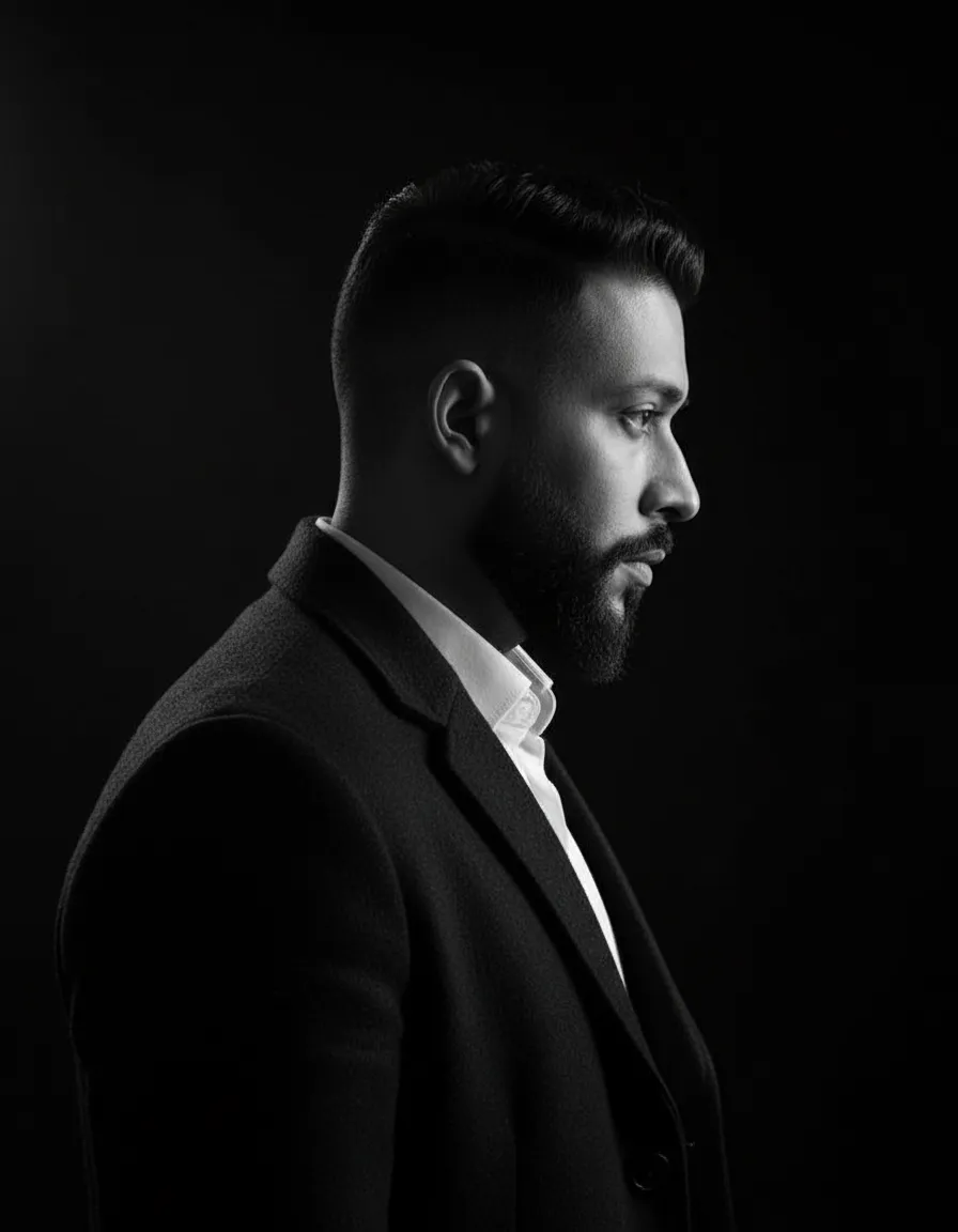 Monochrome Side Profile Portrait with Soft Rim Light