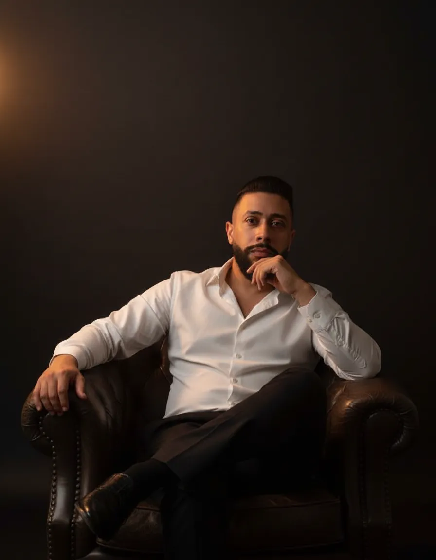 Moody Studio Portrait with Dramatic Side Lighting Template