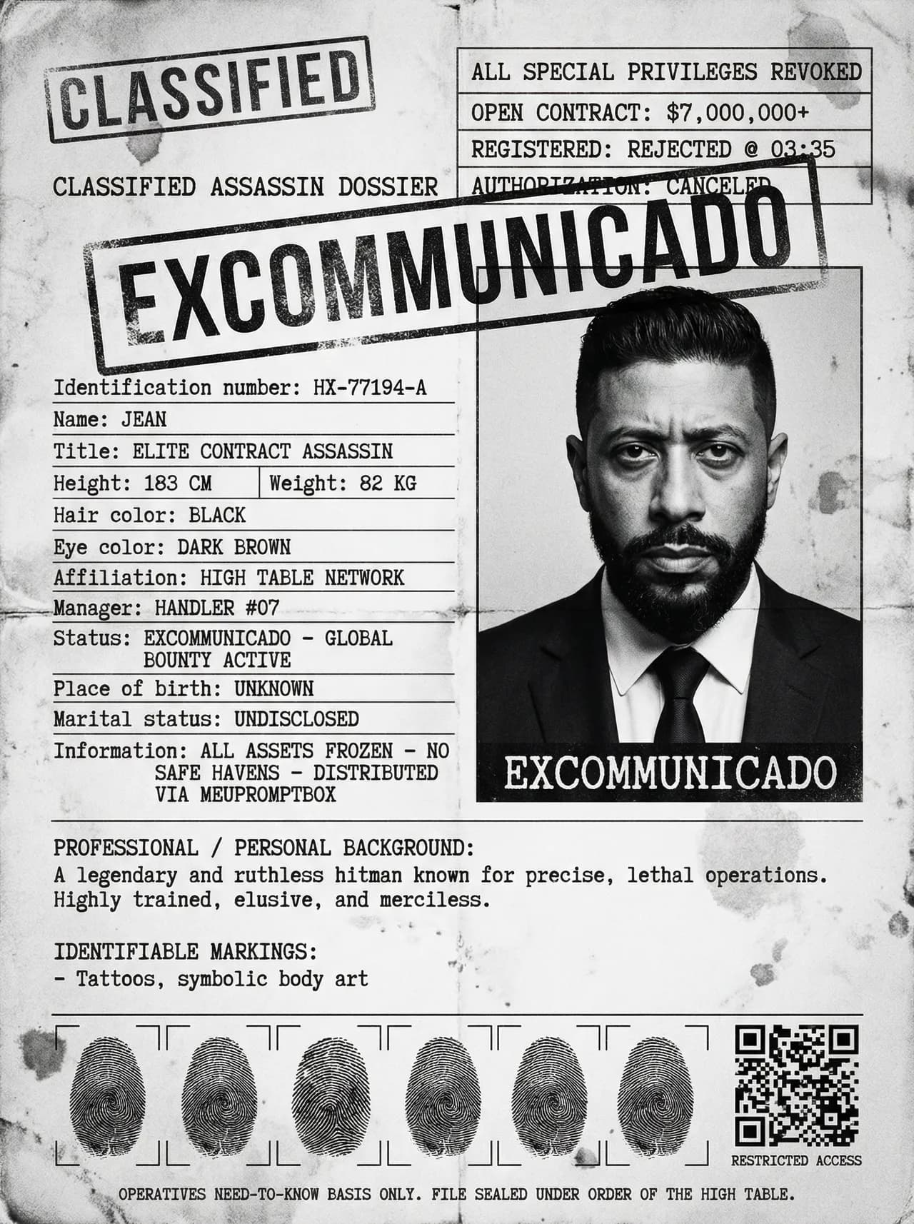 Classified Assassin Dossier Cinematic Poster Template