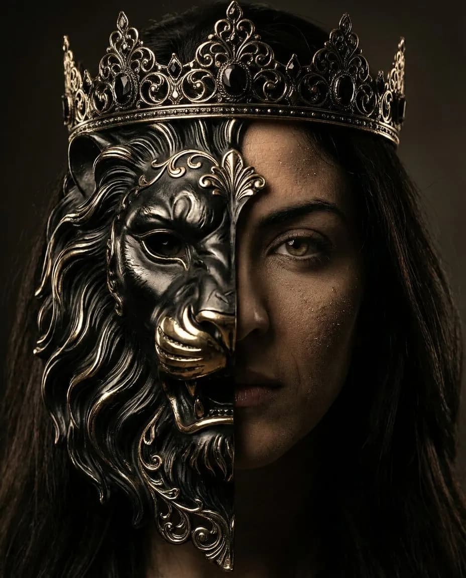 Extreme Close-Up Gothic Lion Helmet Portrait, Cinematic