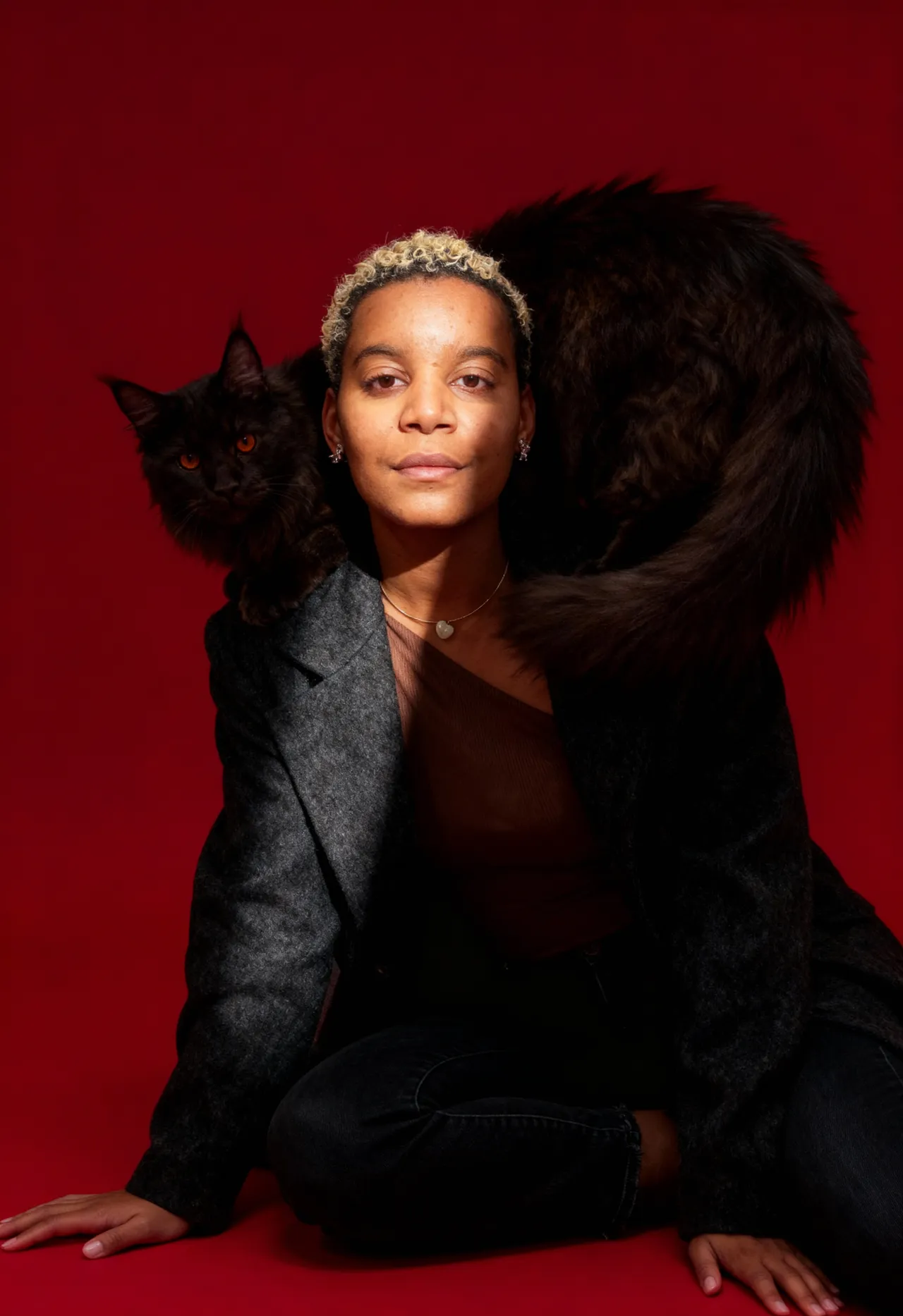 Hyper-Realistic Crimson Portrait with Maine Coon