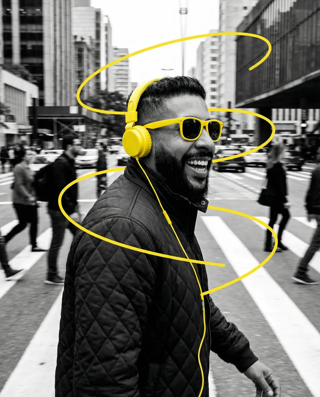 Urban Joy Street Portrait with Selective Yellow Color Template