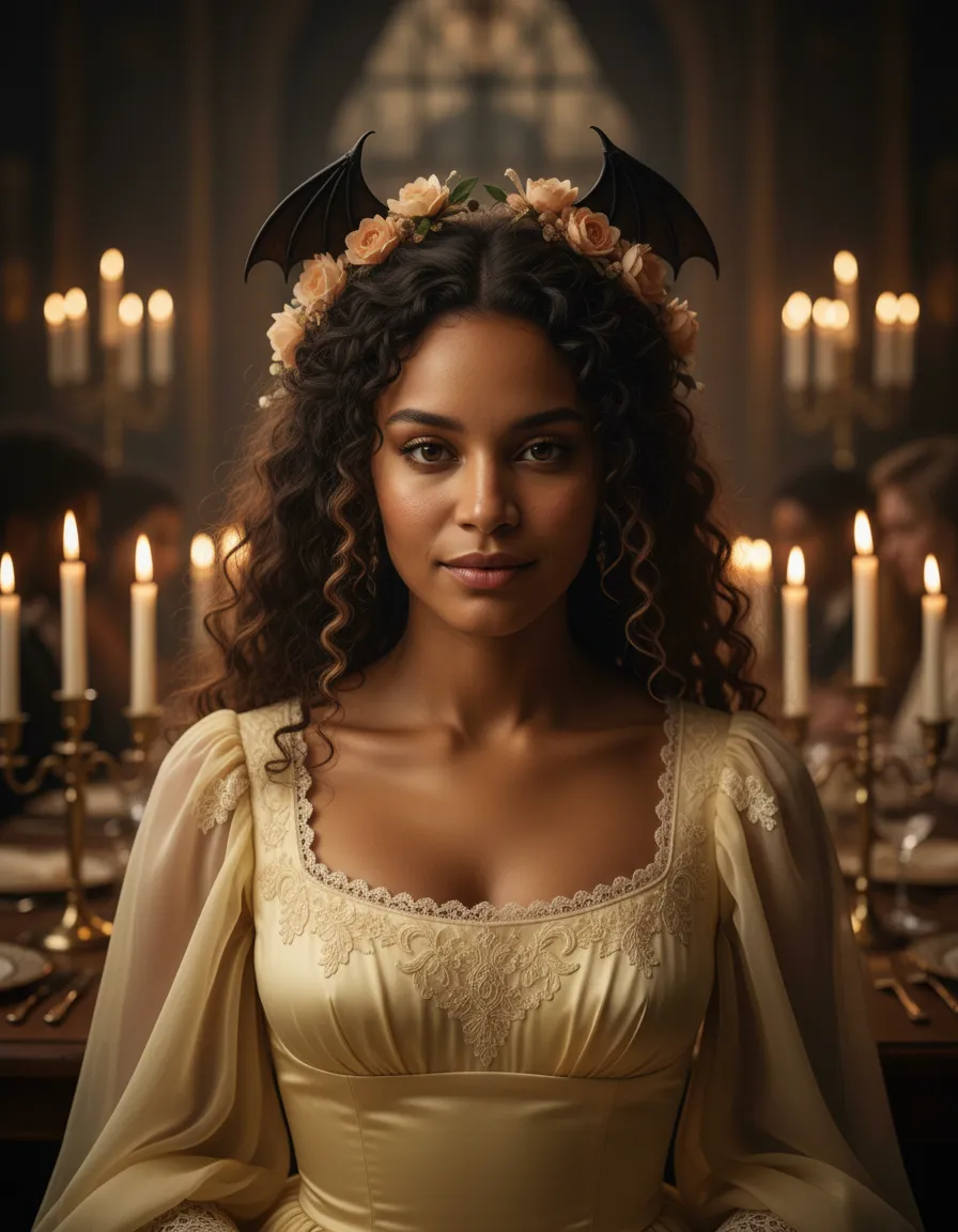 Gothic Fairytale Candlelit Editorial – Batwing Headdress Romance