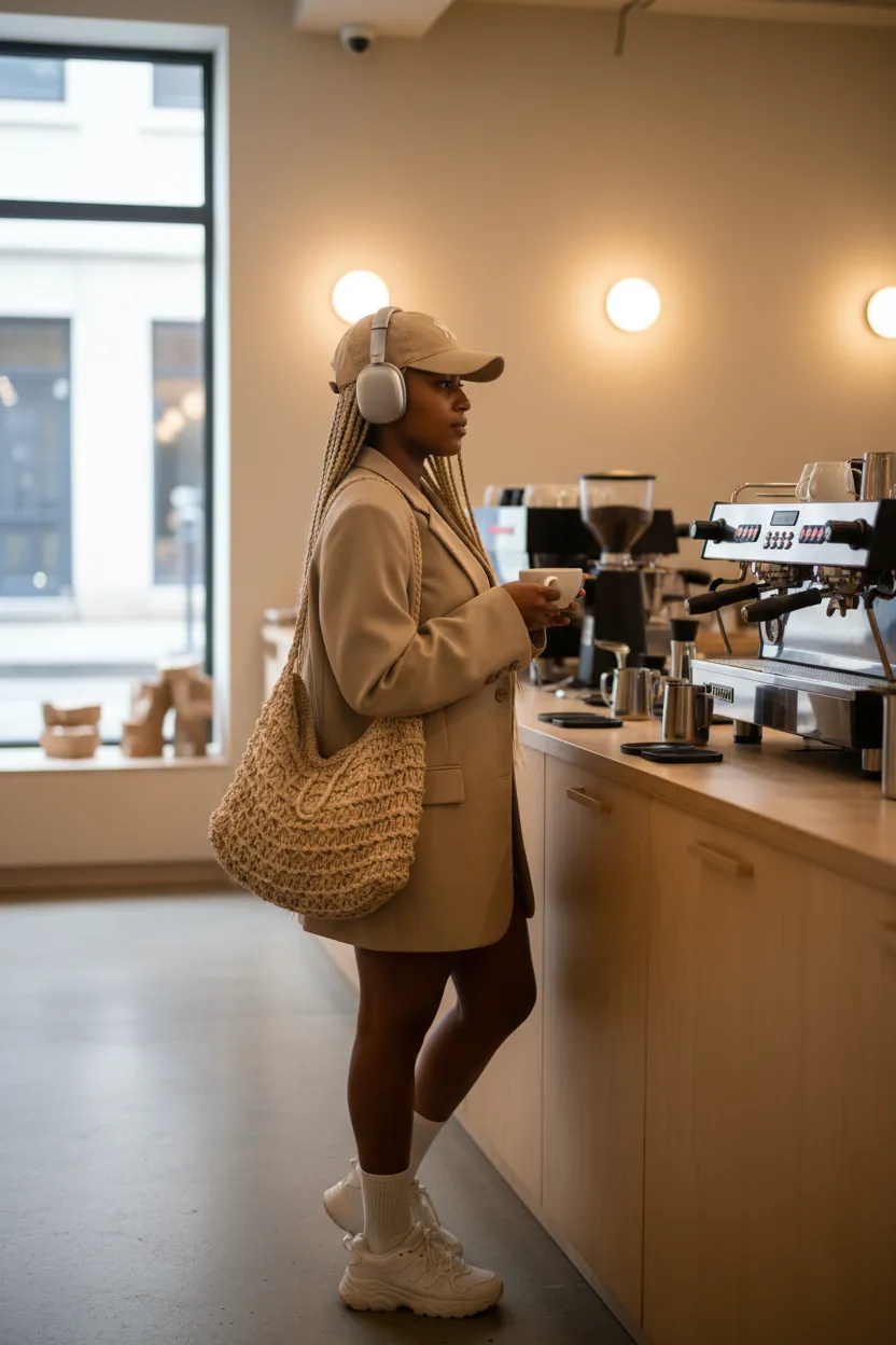 Urban Morning Brew — Minimalist Café Street Portrait