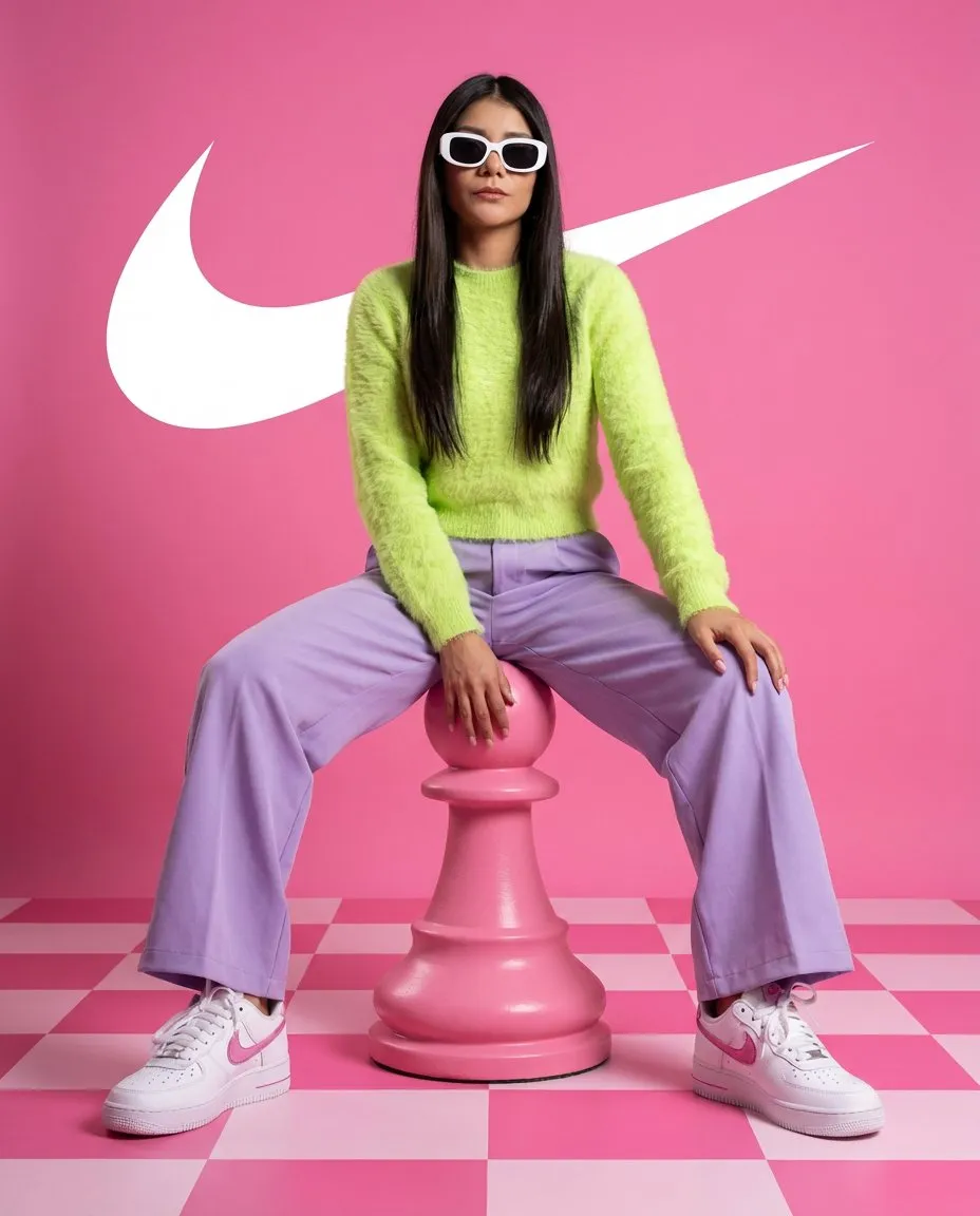 Photorealistic High-Fashion Portrait with Neon Colors & Logo