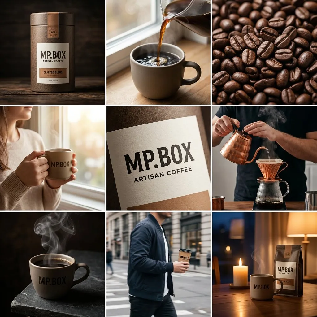 3x3 Instagram Grid Coffee Editorial Photography with Warm Cinematic Tone