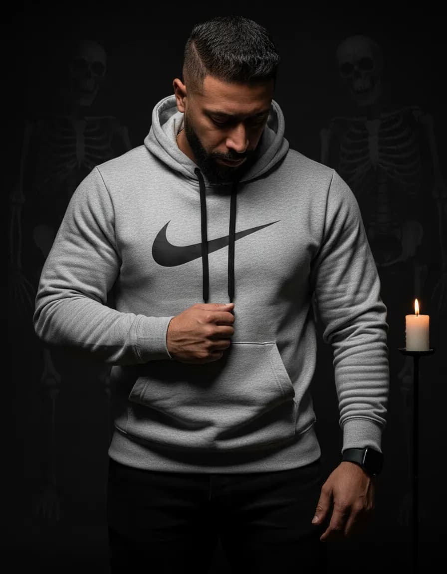Dark Atmospheric Portrait With Hoodie and Eerie Background Template