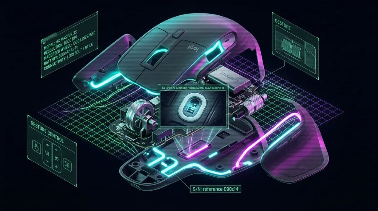 Isometric 3D Product Teardown with Cyberpunk Neon HUD Overlay