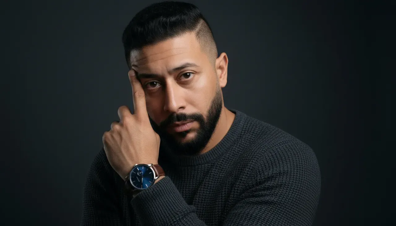 Contemplative Masculine Close-Up Studio Portrait