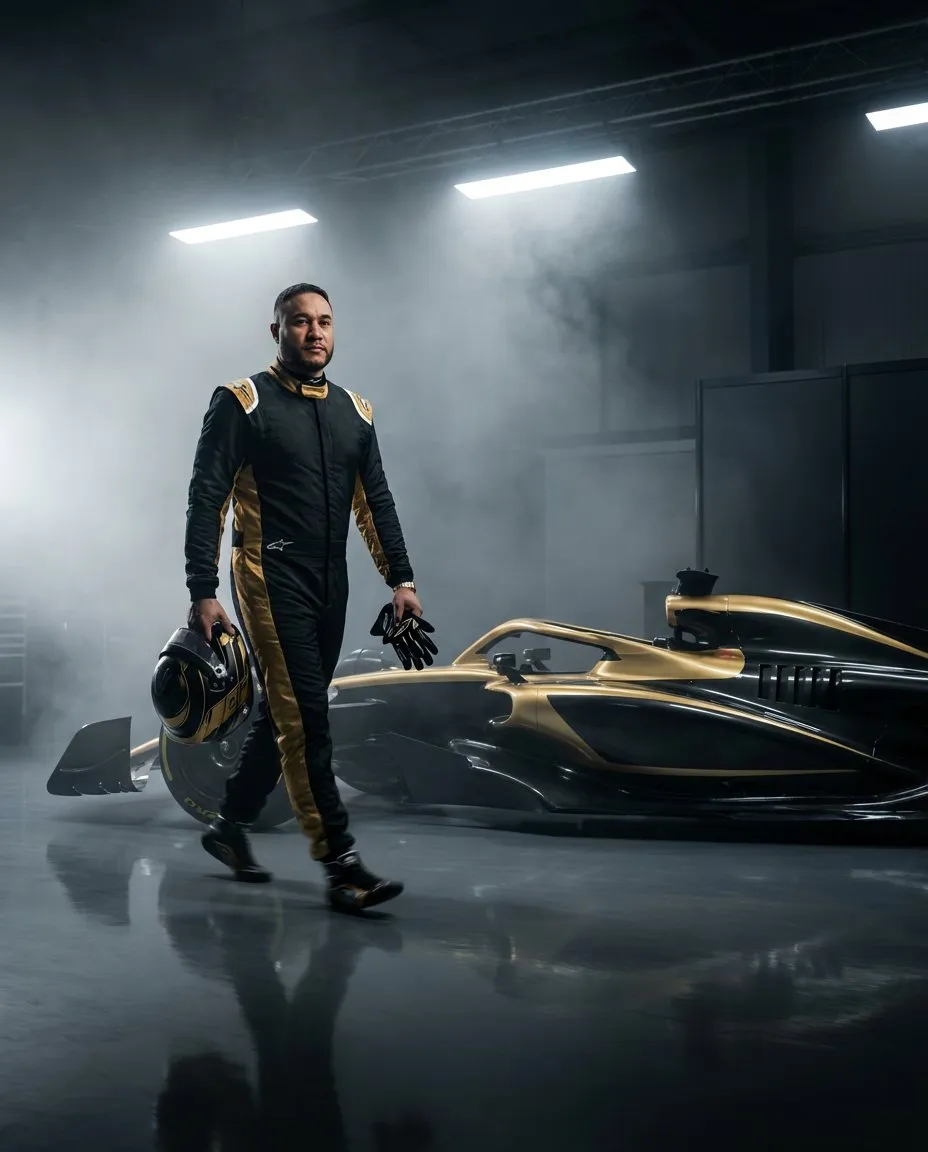 Cinematic Formula 1 Lifestyle Portrait, Hyperrealistic Paddock Photography
