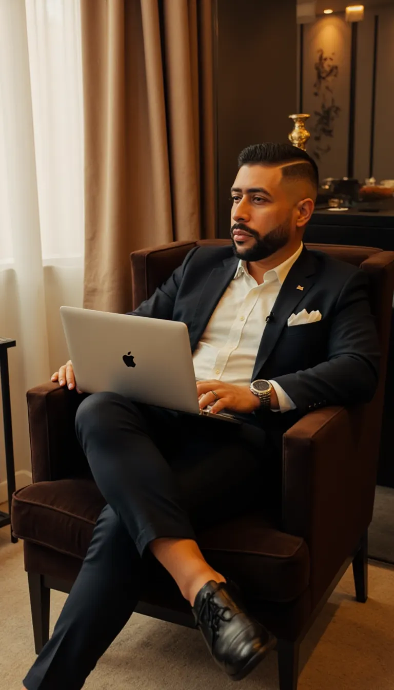 Executivo sofisticado em lounge de hotel