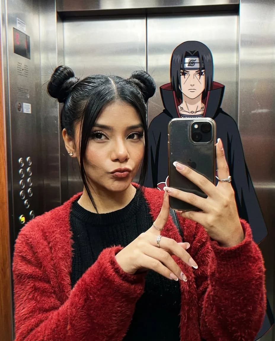 Mirror Selfie Portrait, E-girl Grunge with Vintage Anime Overlay