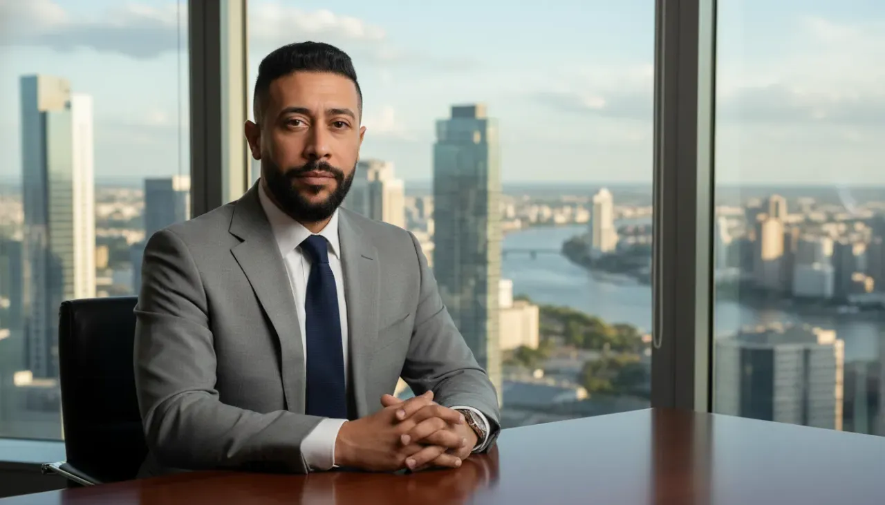 High-Rise Executive Portrait with City Skyline View